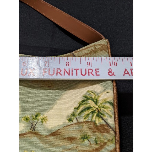 New Vintage Fossil Beach Print Shoulder Purse Bag Canvas Woven Rattan Detail - Picture 2 of 8